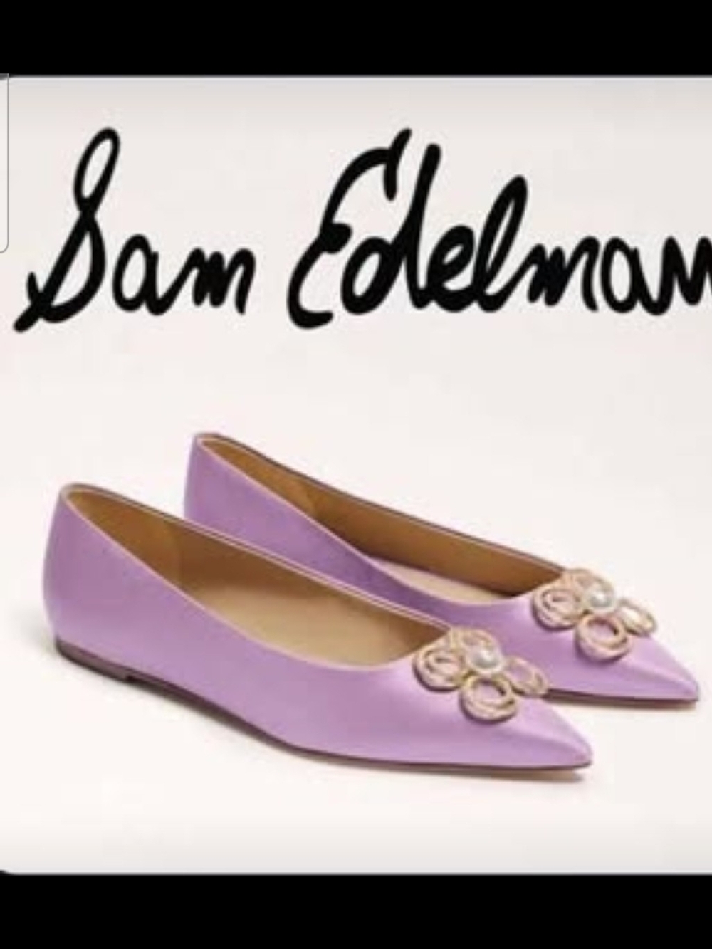 Sam Edelman Lilac Pointed Toe Embellished Ballet Flats